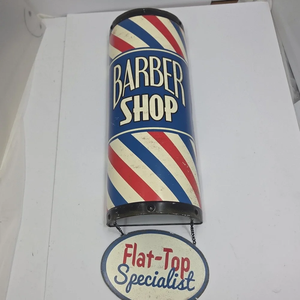 Open Road‎ Brands Barber Shop Sign 3D Metal Barber Pole FlatTop Specialist Retro